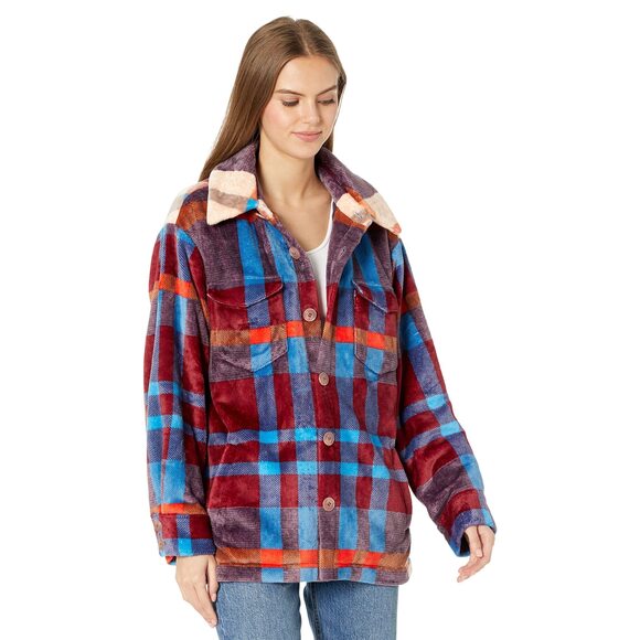 Show Me Your Mumu Colton Shirt Jacket Red Blue Plaid SM